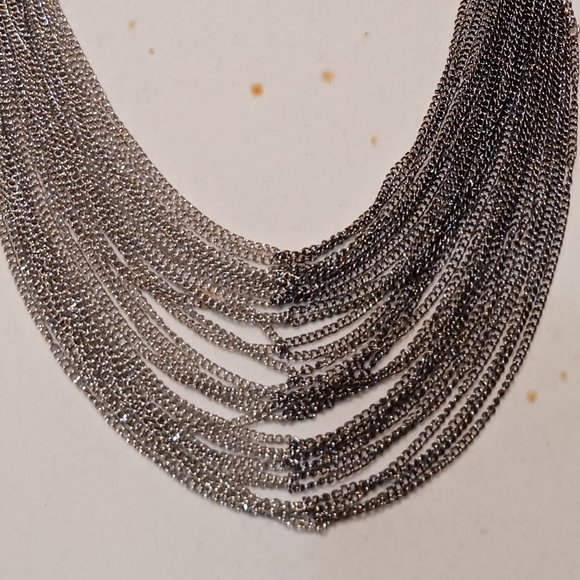 Hand Crafted Two Tone Multi Layer Chain Waterfall Cascade Bib Drape Necklace - Picture 2 of 7